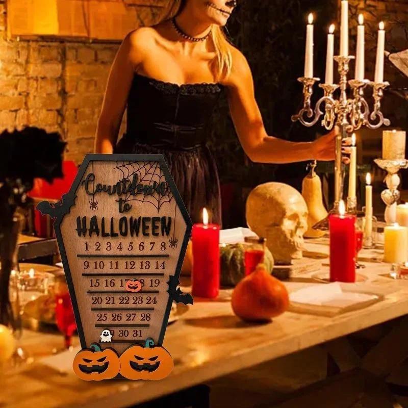 1 Pcs Halloween Calendar Party Decoration Wooden Countdown To Christmas Decor Horror Ornaments Ghost Home Party Decor