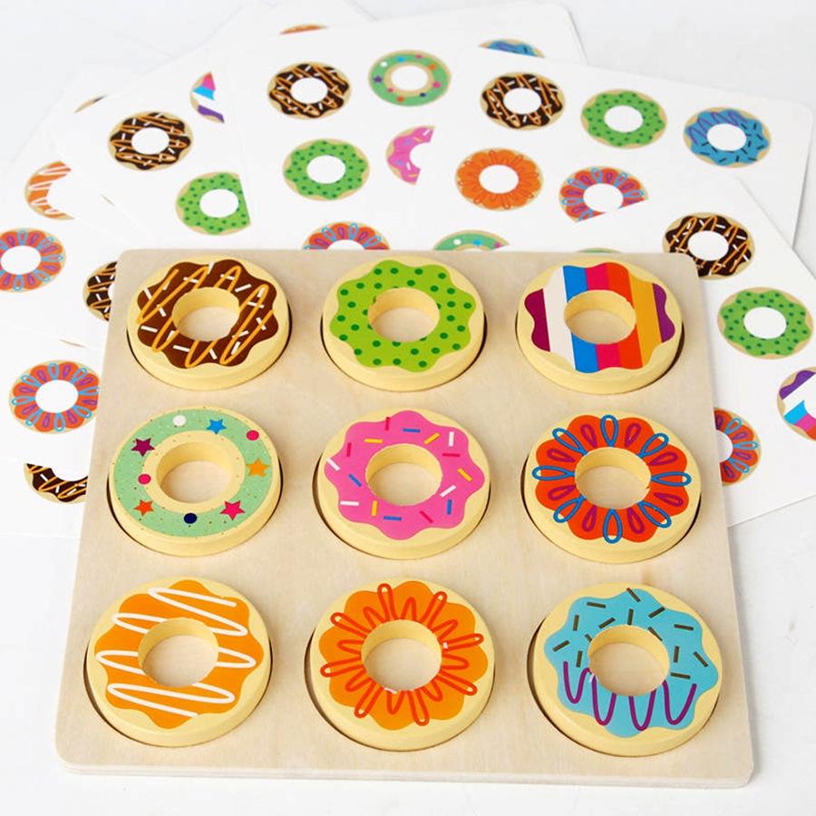 

Montessori Wooden Donut Color Cognitive Game Doughnut Paired Sensory Toy Toddler Preschool Early Learning Party Interactive Toy