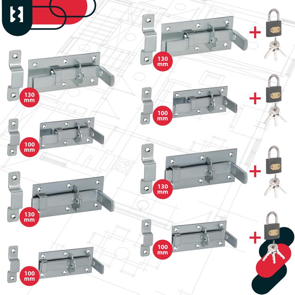 Kotarbau® Universal Latch Bolt For Doors, Wickets, Gates, Steel, 130 Mm + Padlock