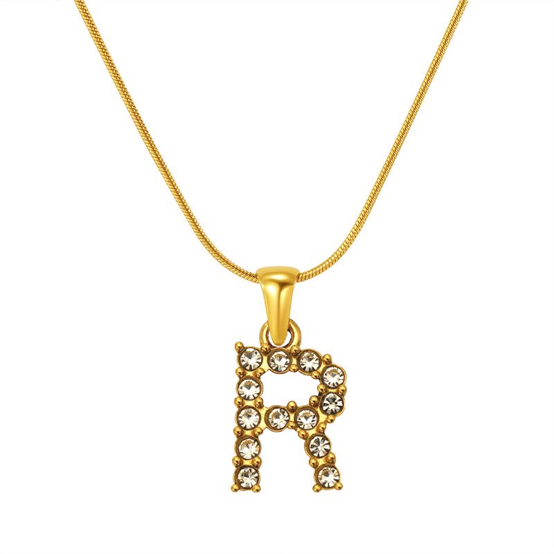 European & American Stainless Steel Diamond Alphabet Pendant Clavicle Chain Necklace for Women