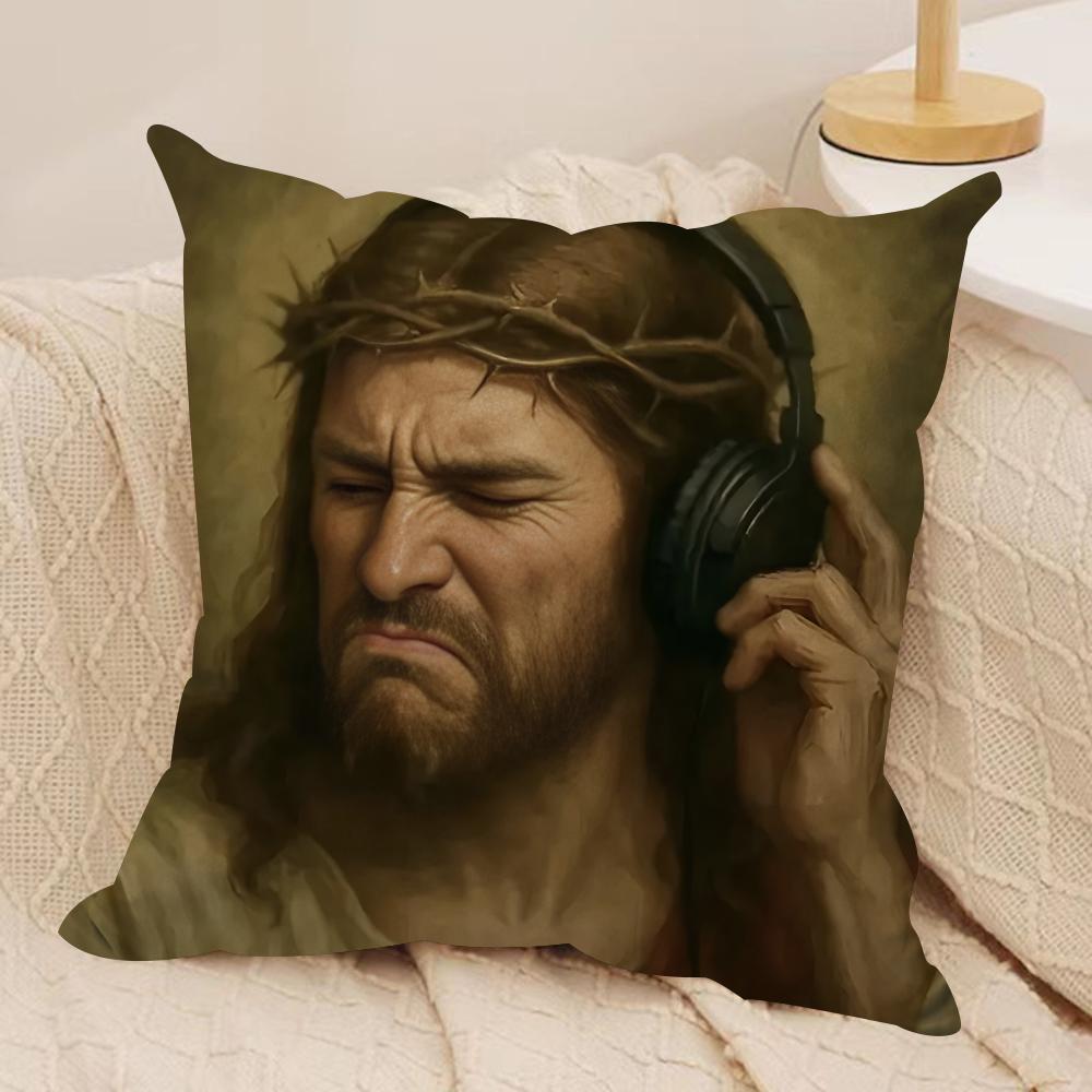 Guter Christus Lustige Jesus Kissenbezug Seidiger Kurzer Plüsch Unsichtbarer Reißverschluss Staubdicht Sofakissenbezug Für Heimdekoration