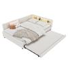 Daybed, 140x200cm, Storage Compartment on Bed, USB+Type C, With LED Light Strip, Pull-out Bed, Slatted Frame (without Mattress), Linen, Beige