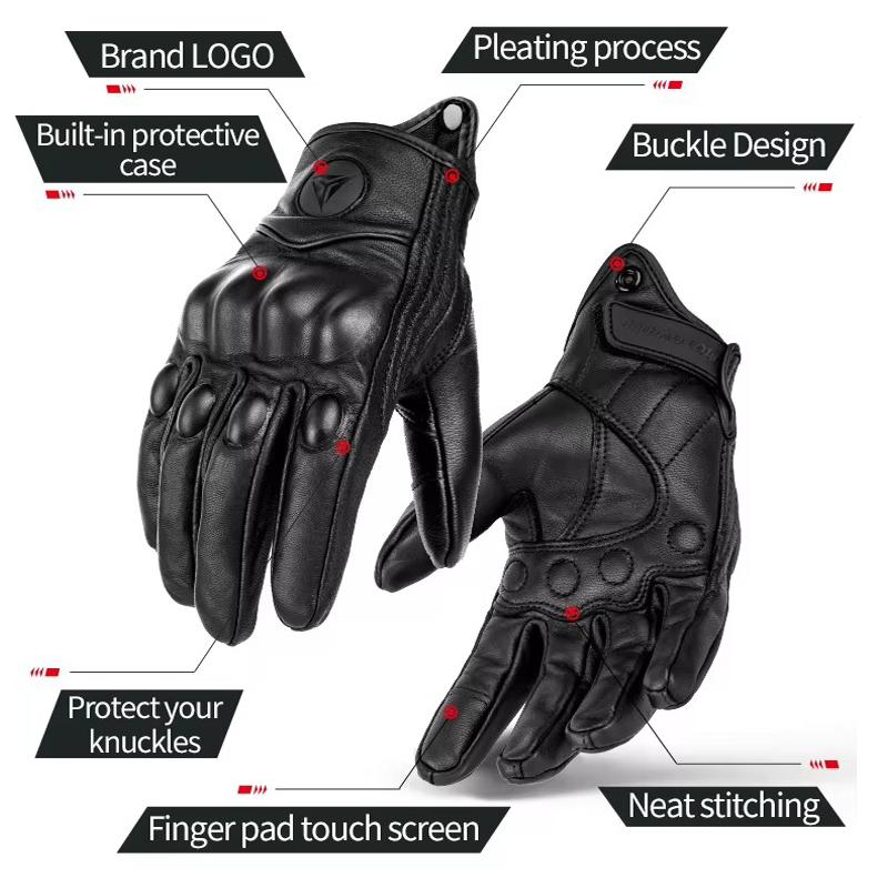 Orijinal Deri Motosiklet Eldivenleri Kışlık Eldivenler Yazlık Keçi Derisi Sürüş Dokunmatik İşlem Yumruk Eklem Koruması Guantes Moto Luvas