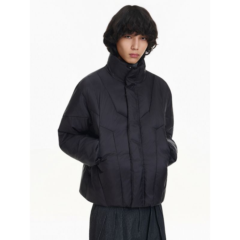 Blaexit Patchwork Deconstructed High-End Quilted Short Cotton Jacket Winter Coat for Men, Fleece-Lined and Thickened Puffer Jacket