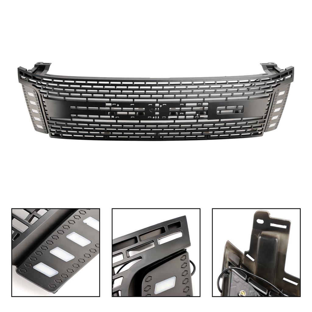 Matt Black Front Bumper Grill Grille Fit Ford Ranger T6 2012-2014 W/ LED Light