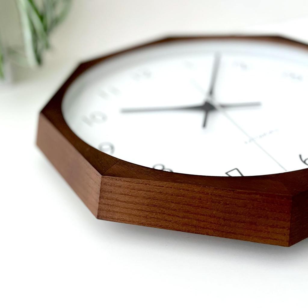 KATOMOKU muku clock 13 Octagonal Brown Wall Clock with Continuous Second km-104BRRC8 Hand, 30.0cm (Radio-controlled)