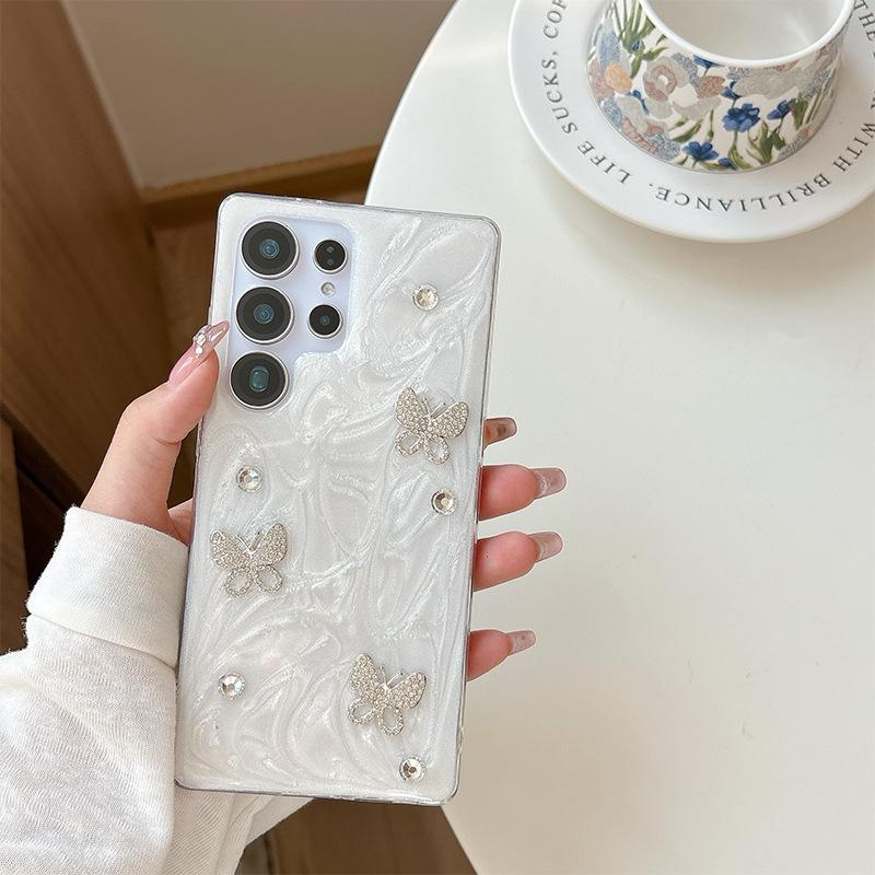 

Japanese Fresh Ins Style Mobile Phone Case for Samsung S25ultra Flower Pearl S24plus Glitter Powder S23 For Samsung A14