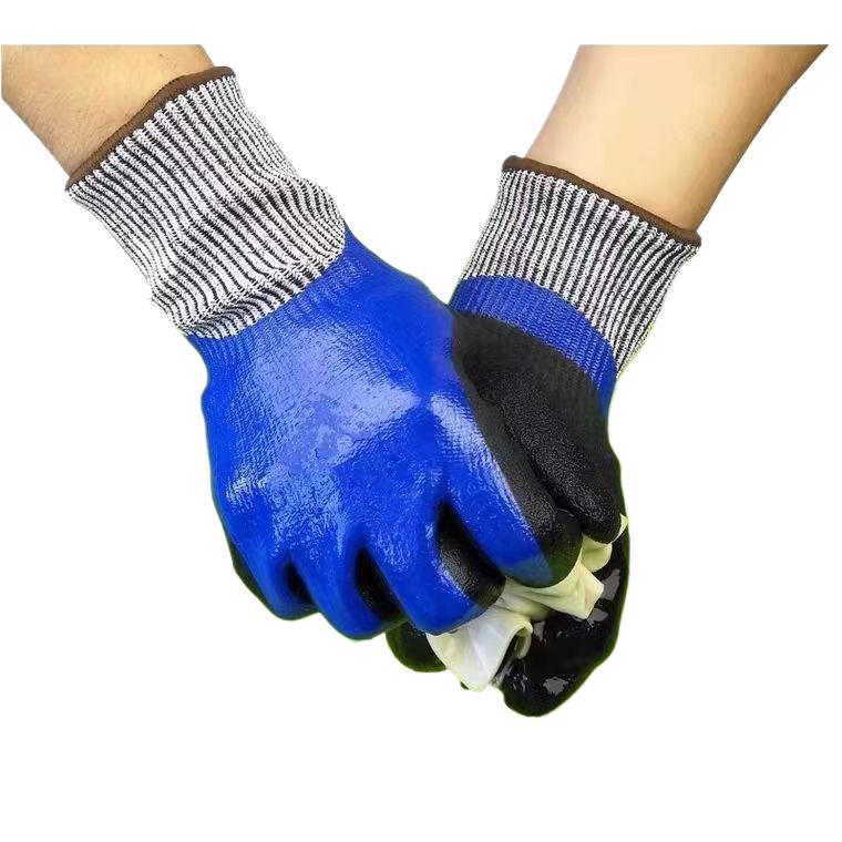 Oil-Resistant Waterproof Cut-Resistant Acid & Alkali Resistant Double-Dipped Nitrile Labor Protection Gloves