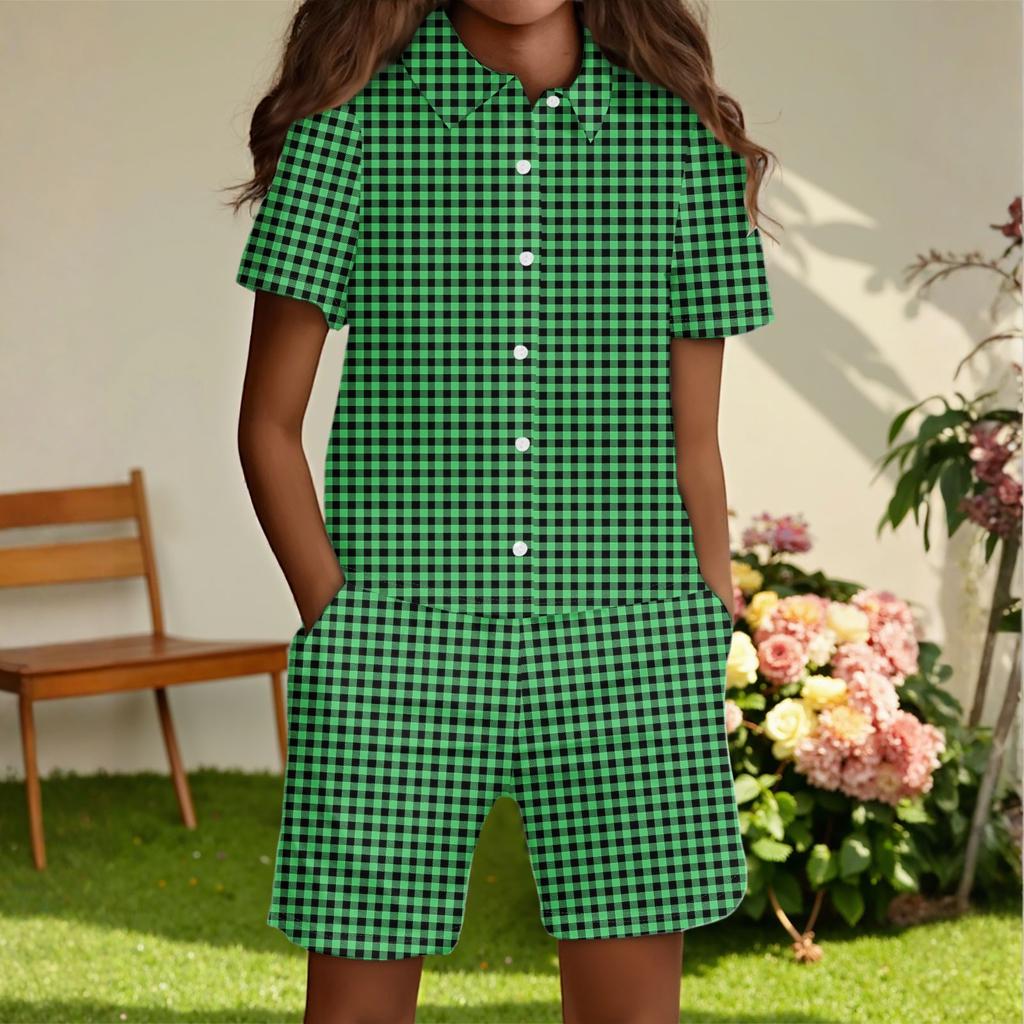 Children's Casual Fashion Shirt Button Top Shorts Set