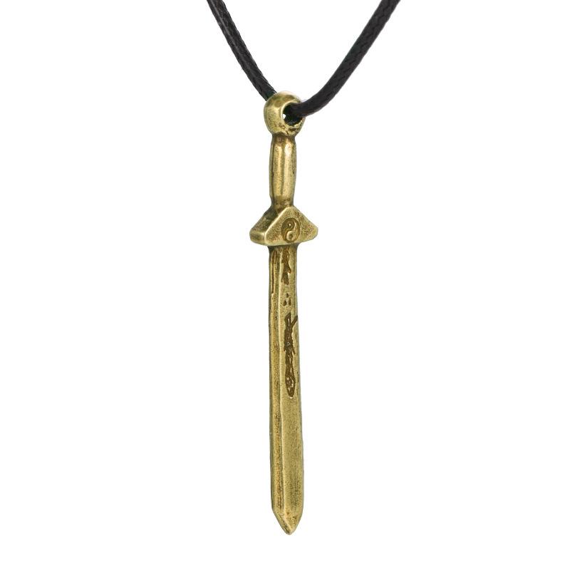 Retro Bagua Sword Brass Pendant Ancient Copper Small Pendant Wearable Rope Feng Shui Lucky Ornaments Decoration