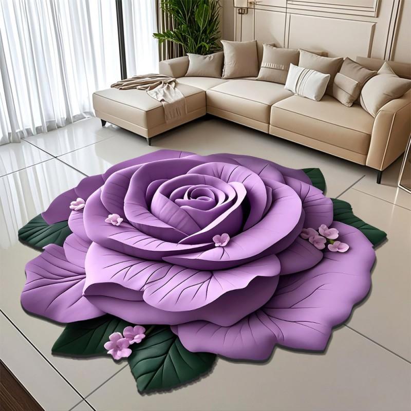 3D Floral Diatomite Floor Mat Living Room Sofa Coffee Table Non-Slip Absorbent Rug Washable Home Decor