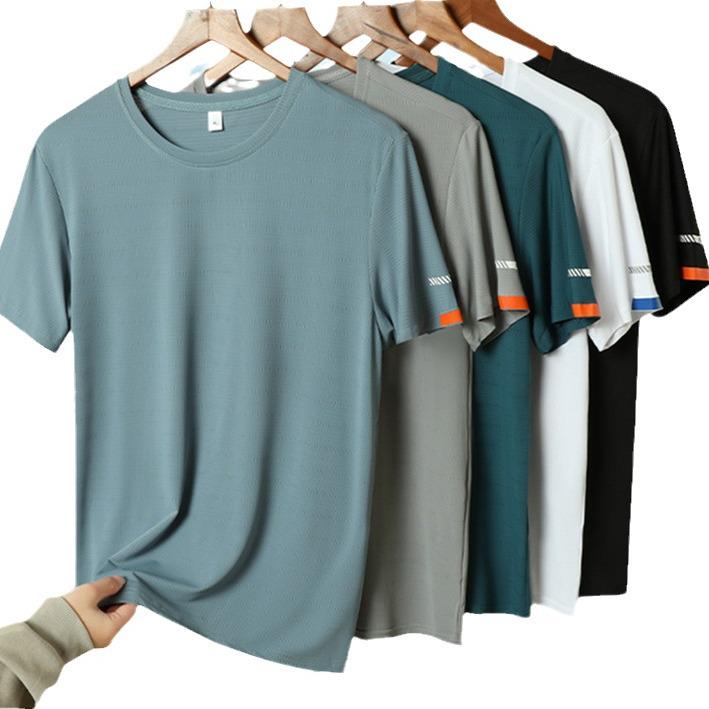 Men's Ice Silk Quick-Dry Short Sleeve Sports T-shirt - Summer Plus Size, Logo Print