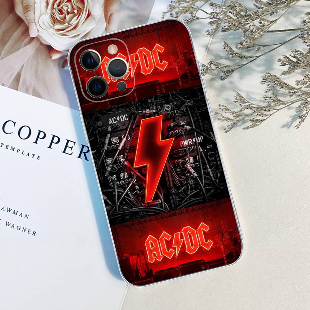 Custodia in TPU Trasparente AC Back In Black DC per iPhone 17 11 12 13 14 15 16 Pro Max 16 Plus Cover
