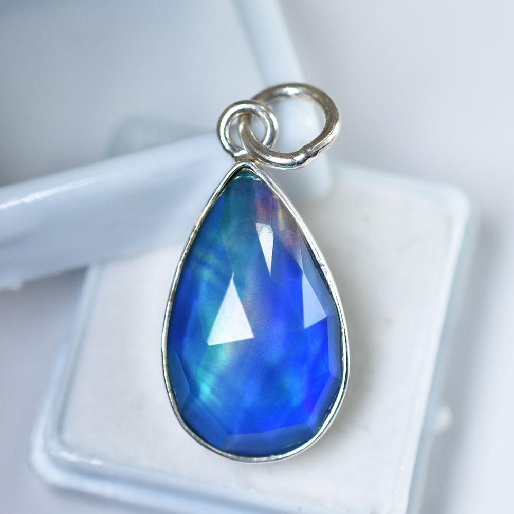 Natural Opal Pendant Aurora 925 Sterling Silver Pear 17.10 October Birthstone for Gem Collections