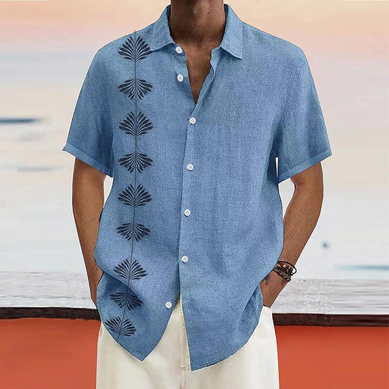 

Дизайнерские весенне-летние мужские повседневные хлопковые льняные рубашки с коротким рукавом, свободные рубашки XL синий