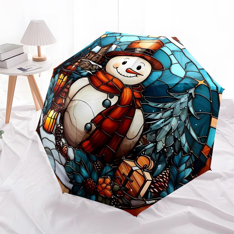 1pc Winter Snowman Automatic Open/close Umbrella, 8-Rib sturdy structure, Portable Travel Umbrella, Parties, Everyday Use, Outdoor Accessory