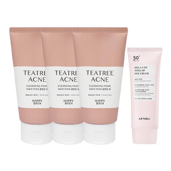 HAPPY BATH Tea Tree Cleansing Foam 150g x3 + ARTDELI Melacut Sunscreen 50ml