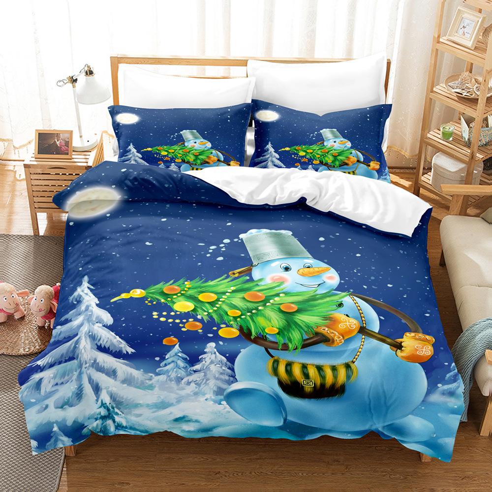 Christmas-Themed 3D Digital Printing Three-Piece Bedding Kit, Snowman Series