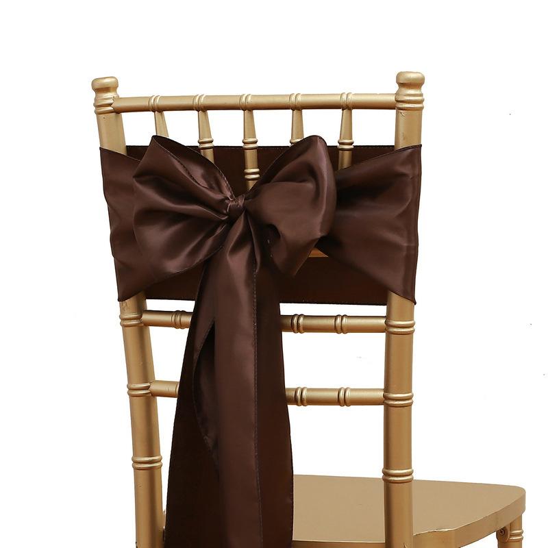 

10PCS Wedding banquet chair back satin ribbon banquet hotel event chair back cover bow chair tie chair cover decoration темный кофе