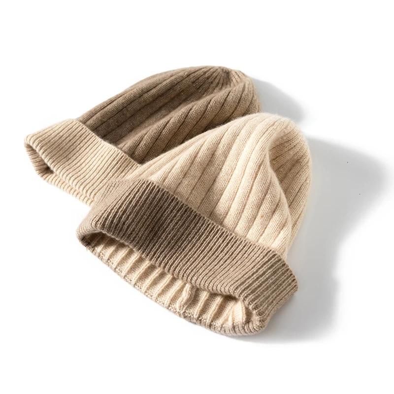 100% Pure Cashmere Knitted Hats for Autumn and Winter Women Fashionable Simple and Warm Hat Outdoor Windproof Hats Unisex