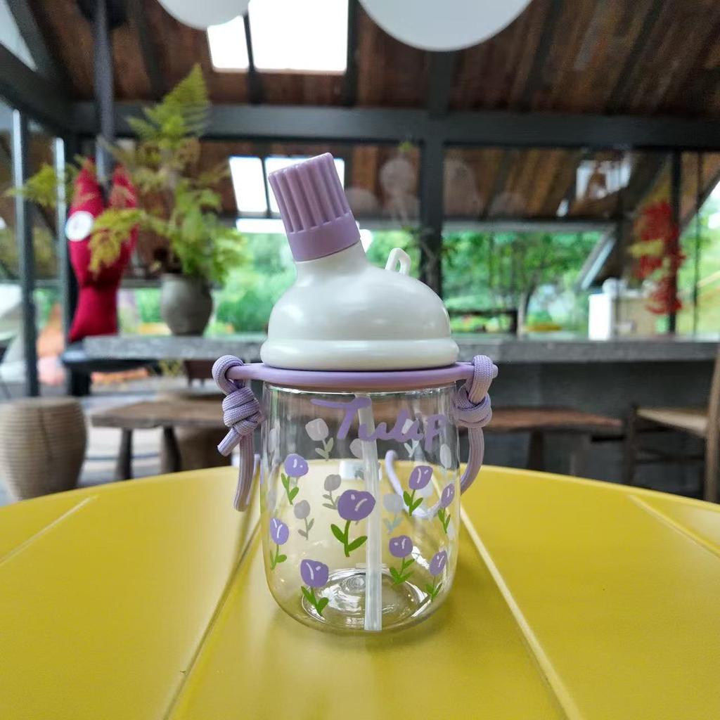 Water bottle1011 new big belly cup plastic kettle summer straw cup large capacity high value children's flower teacup