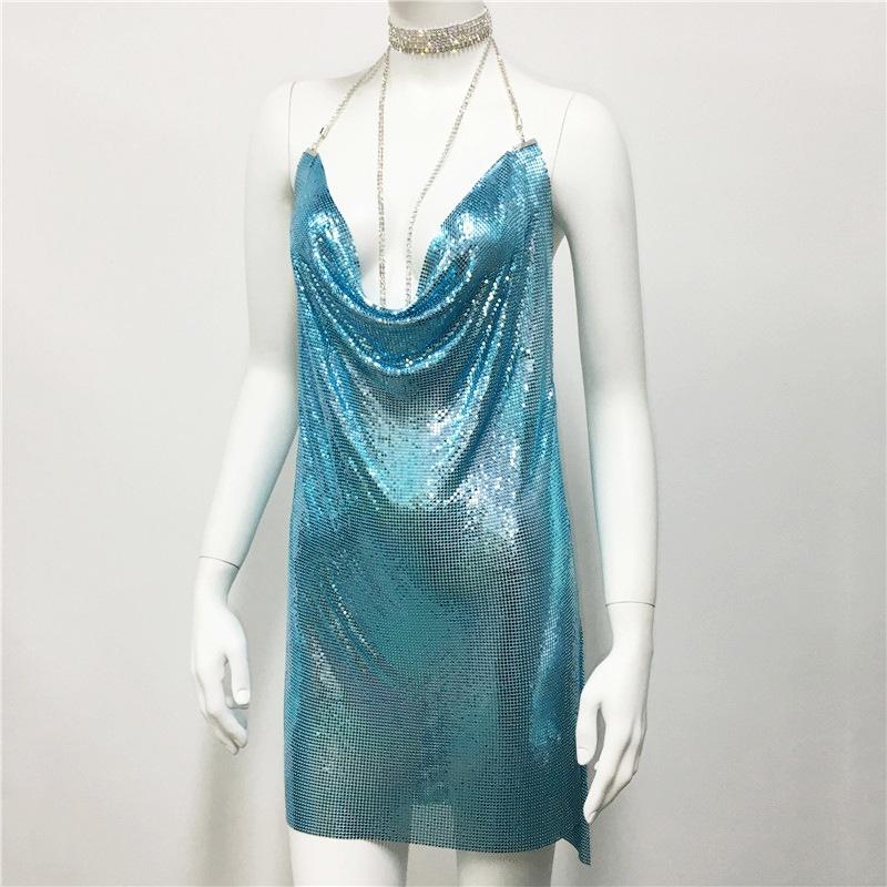 Suspender Rhinestone Metal Clothing Sequins Dress Skirt Sexy Women's