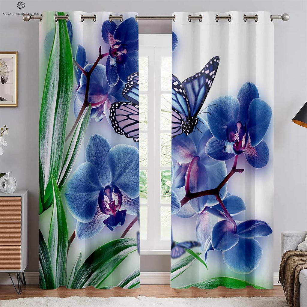Vorhänge mit floralem Schmetterlingsdruck, Pastoraler Stil, Dekorative Vorhänge, Schlafzimmer, Wohnzimmer, Küche, Fenster