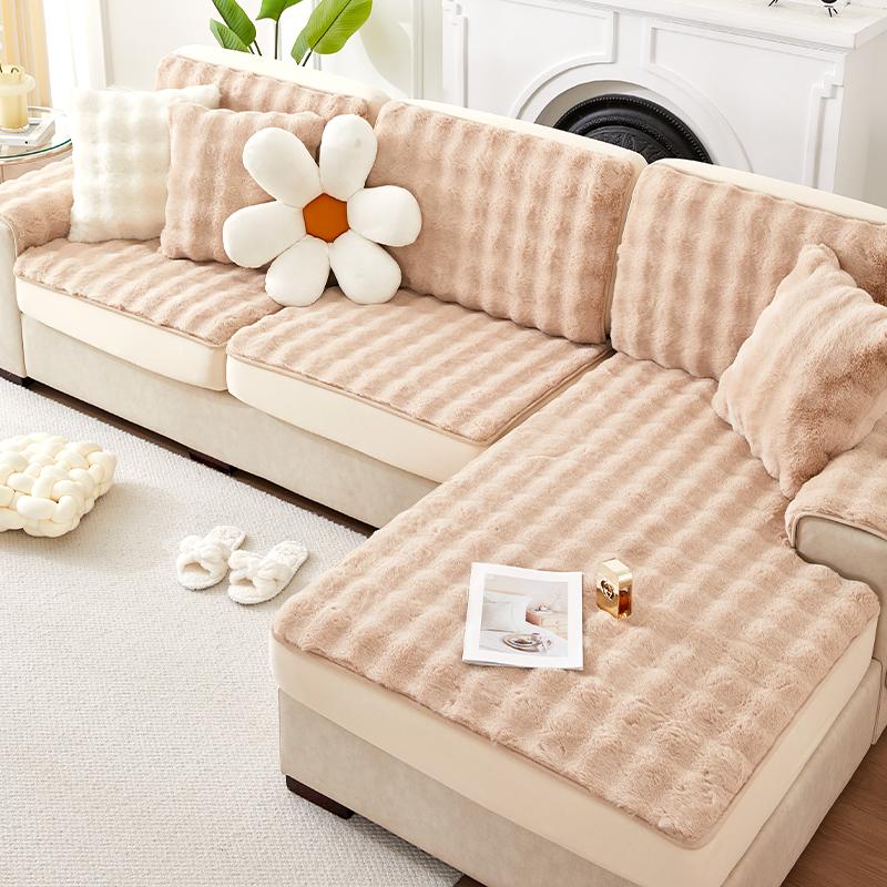 Rabbit Plush Sofa Cover All-Inclusive Universal Sofa Cushion Winter Sofa Cushion Non-Slip Sofa Cover Sofa Cover