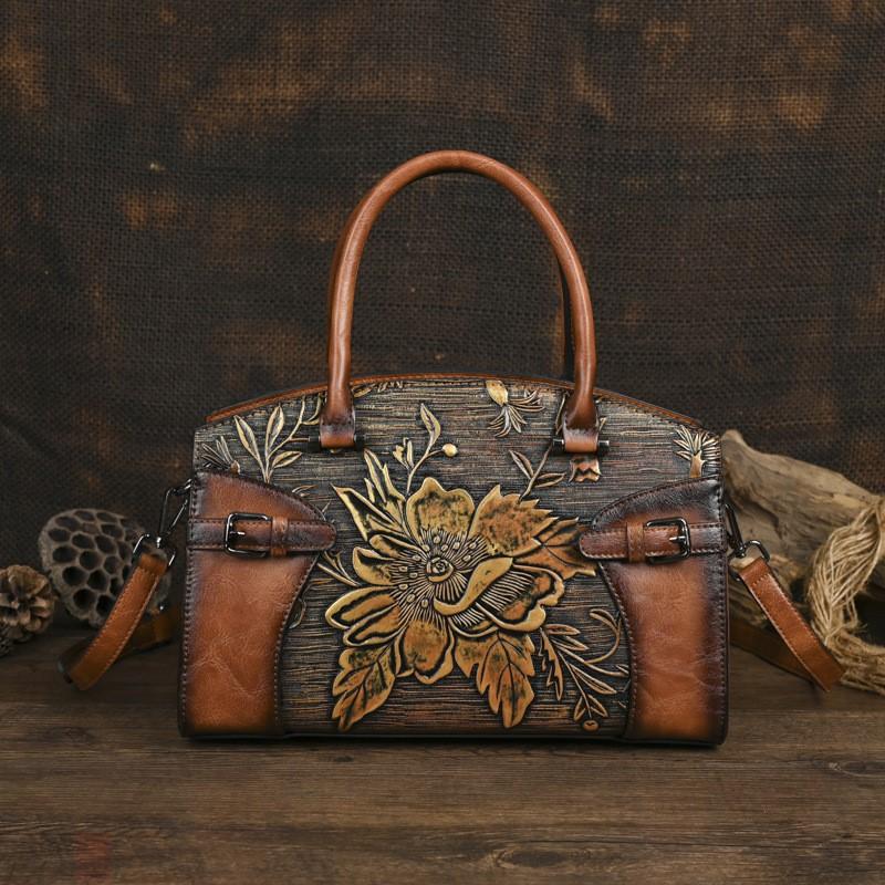 

Johnature Luxury Handbag Vintage Handmade Embossed Women s Leather Bag Versatile Shoulder & Crossbody Bags коричневый