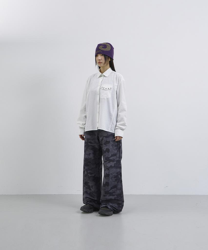 Tansanmageunesyum Nylon Wide Studded Pants (Camo Charcoal)