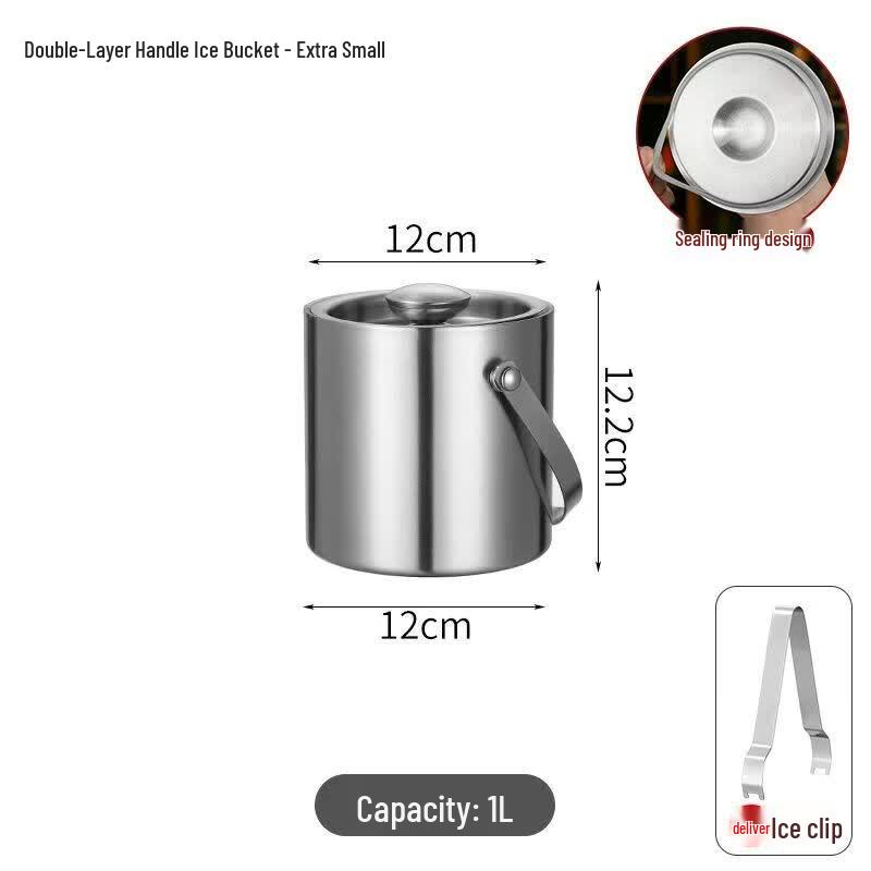 Double-Walled Stainless Steel Insulated Ice Bucket with Tongs