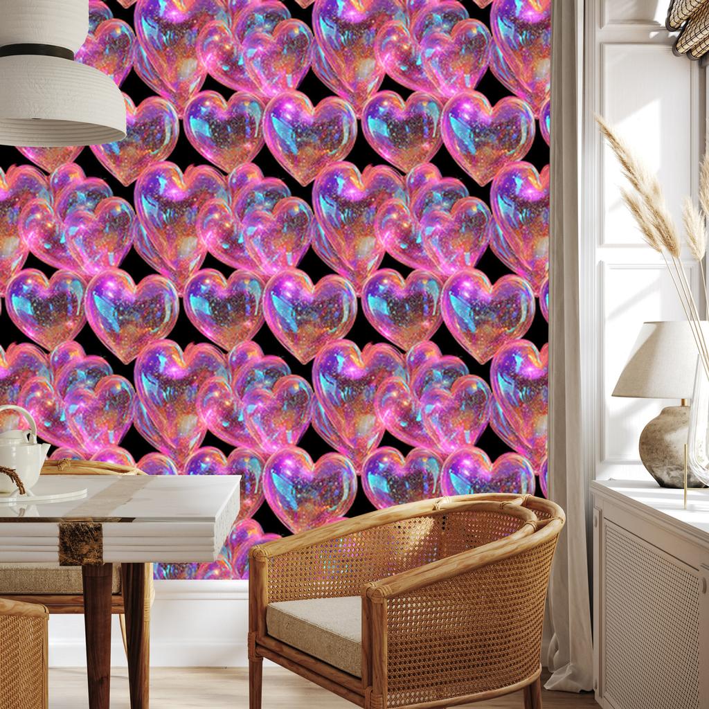 Neon Glitter Hearts Wallpaper Violet and Purple 50x1000