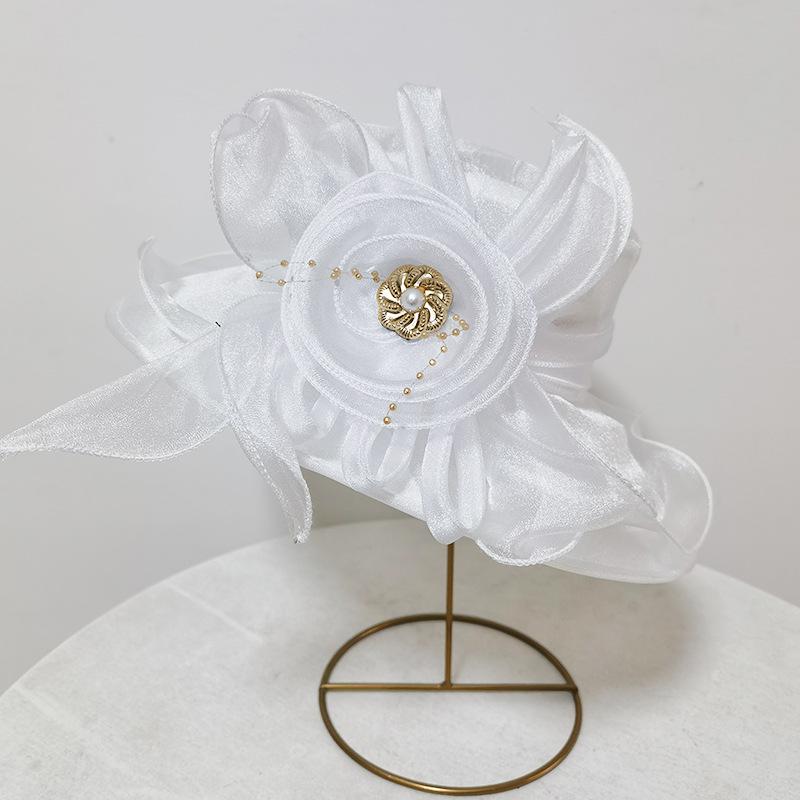 Neuer Damen Sommer Sonnenhut im koreanischen Stil mit breiter Krempe, Mesh und floralem Design aus Organza