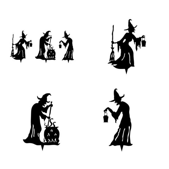 Yousheng 1/3Pcs Halloween Witch Decorative Garden Stake Weather-proof Metal Outdoor Patio Yard Lawn Spooky Witch Silhouette Sign Stake Ornament
