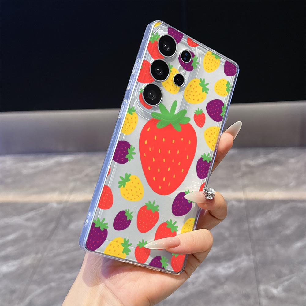 Colorful Strawberry Pattern Phone Case for Samsung Galaxy S26 S25 S24 S23 S22 S21 S20 FE Plus Lucency TPU Protection Cover