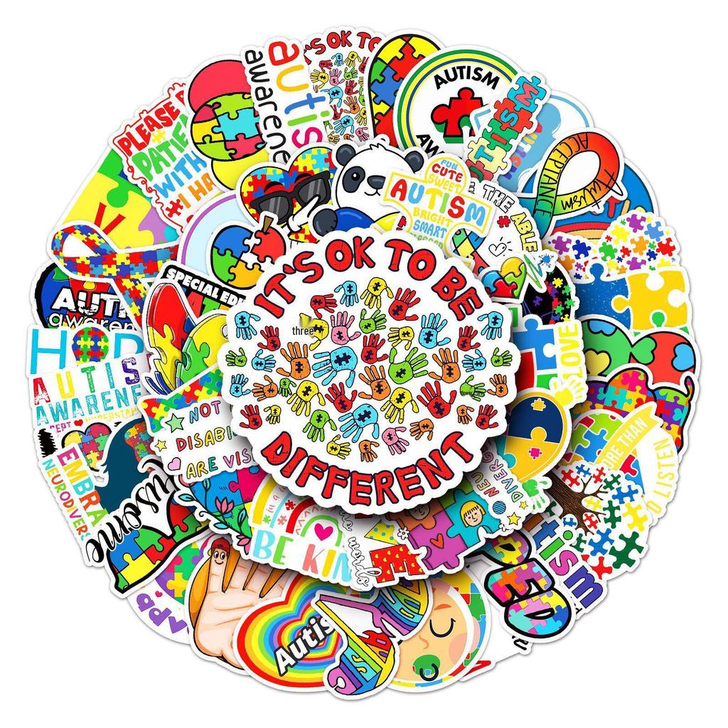 Autism Graffiti Sticker Pack: 50 Waterproof DIY Stickers for Skateboards, Phones, and Suitcases.