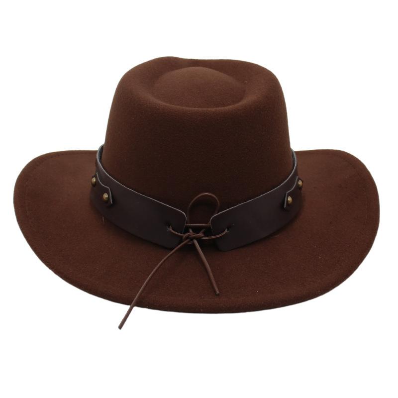 Western Cowboy Hat Tibetan Top Hat Felt Jazz Hat Rolled Edge Felt Hat Rivet Belt Buckle Metal