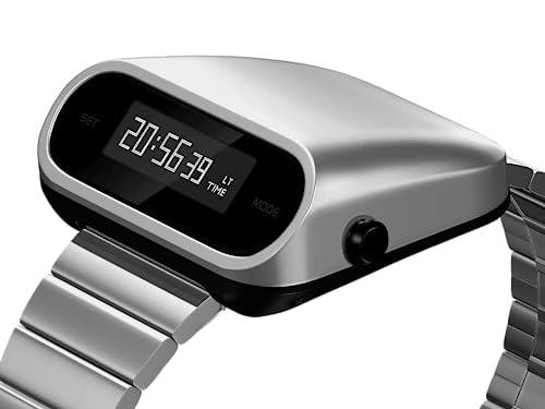BENLY DESIGN Unique Metal Digital Wristwatch for Men with OLED Display, Raise to Wake Function, Stainless Steel Strap, Silver, Retro Vintage Style