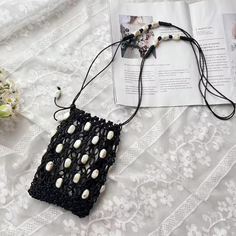 Yogodlns Modna torebka na telefon crossbody z wycięciami Ręcznie robiona Wszechstronna torebka z koralikami Codzienna Lekka torba na ramię dla kobiet