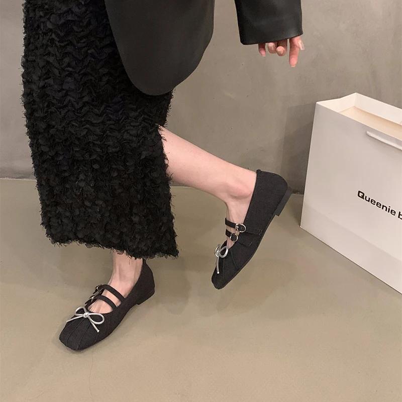 Square Toe Women Shoes Fashion Shallow Butterfly-knot Shoes 2025 Spring Ladies Elegant Dress Slip On Shoes