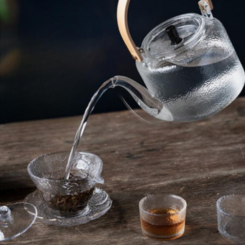 High Temperature Resistant Hand Crafted Hammer Textured Glass Teapot with A Handle Steaming Boiling Dual Purpose Tea Making Pot