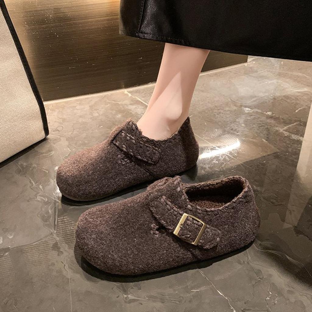 Wool Version~ Inner Height Increase 4cm Birkenstocks, Women's One-pedal Woolen Velvet Cotton Shoes, Lazy Single Shoes, All-inclusive Birkenstocks