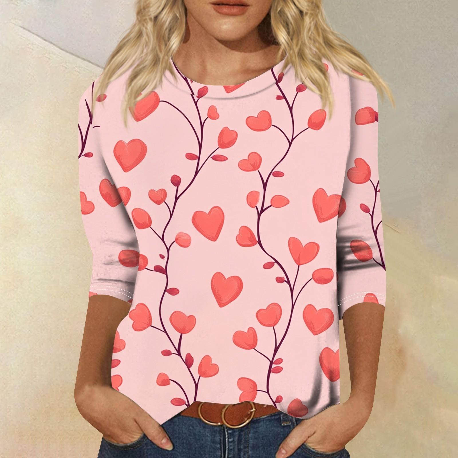 

Футболка женская с рукавом 3/4, повседневная футболка с принтом ко Дню святого Валентина, джемпер с круглым вырезом XL арбуз красный