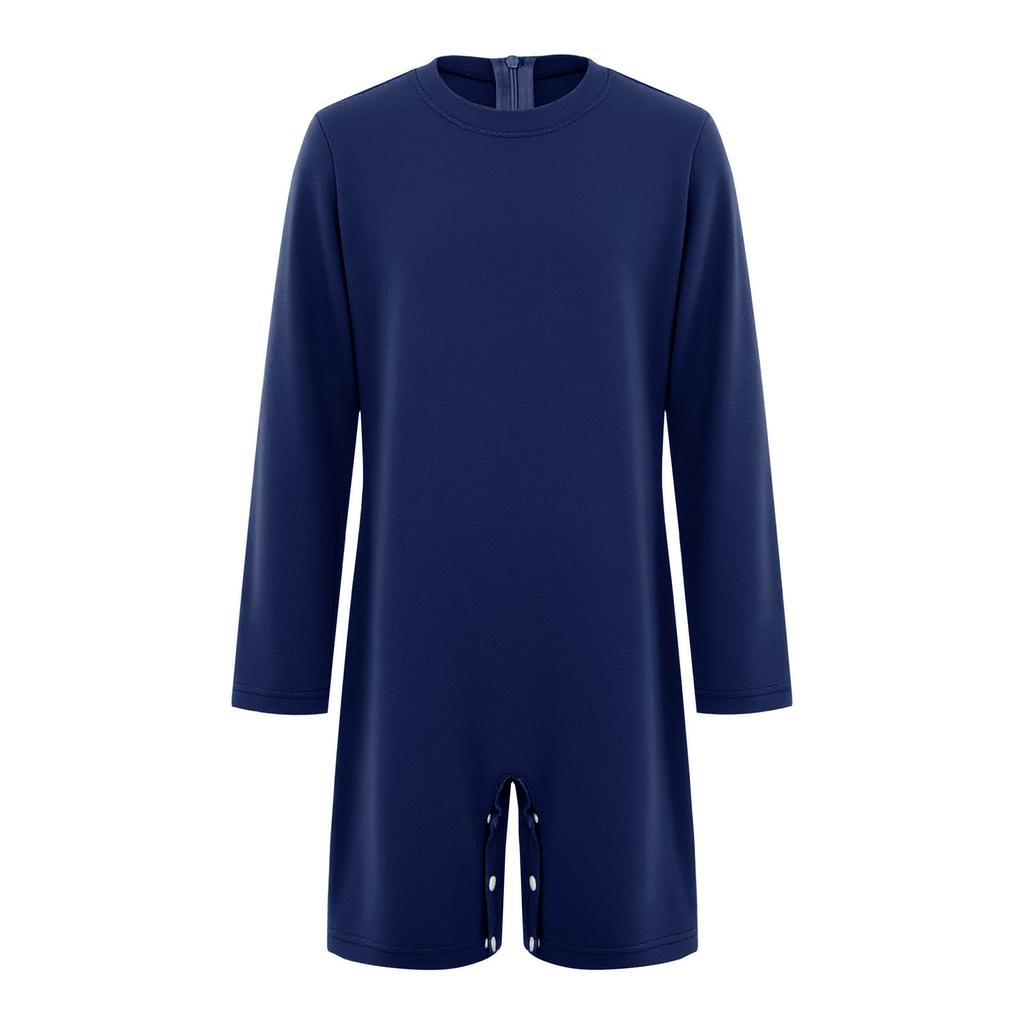 Combinaison Adaptative Unisex pour Enfants Col Rond Manches Longues Boutons-Pression à l'Entrejambe Couleur Unie Besoins Spéciaux