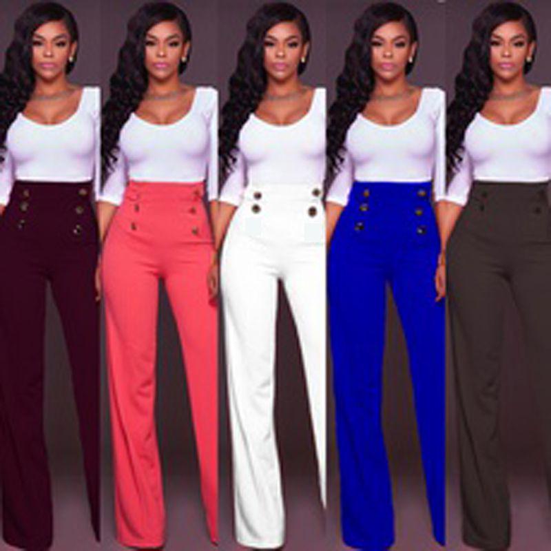 Casual High Women Waist Flare Wide Leg Long Pants Summer Fashion 5 Color