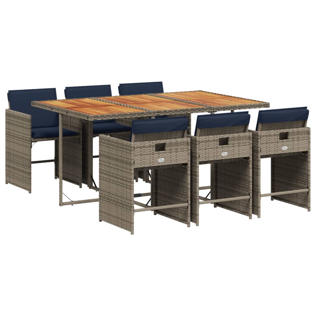 7 Piece Outdoor Dining Set with Cushions Gray Poly Rattan