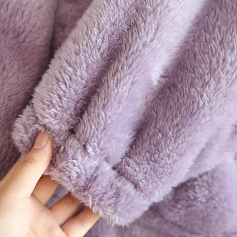 MiniZaru Fluffy Wearable Thick Fleece Long Cute and Plus Winter with Ear Hood Women's Blanket, Loungewear, Pajamas, Lined, Sleeves, Warm, Sizes, Wear,