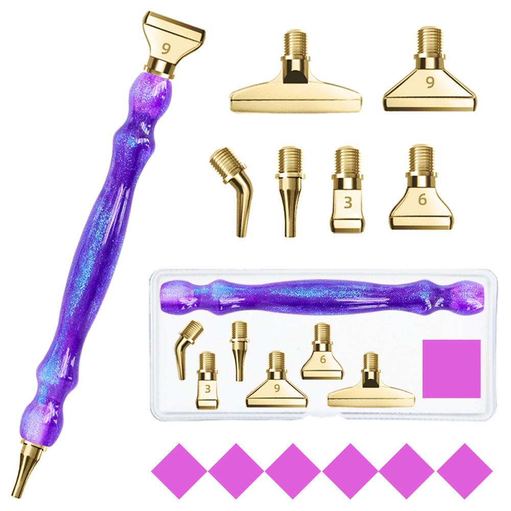 Purple 5D DIY Diamond Pen Set Resin Diamond Painting Tool Point Drill Pen with Thread Multifunctional 6 Metal Pen Heads and Clay