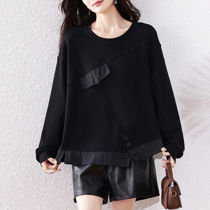 

New Spring and Autumn Sweatshirts for Women Large Size Simple Fashionable Loose and Versatile Long-sleeved T-shirt Tops L чёрный