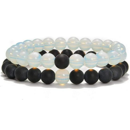 

Матовые браслеты для пары из камней Тигровый глаз и Агат - Бусины 8 мм, Студенческий стиль